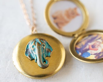 Elephant Locket, Elephant Necklace, Customized Jewelry, Personalized Photo Locket,, Vintage Locket, Gift for Her for daughter Wife