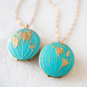 Colar com medalhão de globo terrestre, medalhão com mapa-múndi personalizado, medalhão com foto, presente para viajante, hemisfério ocidental oriental, joias para viajantes