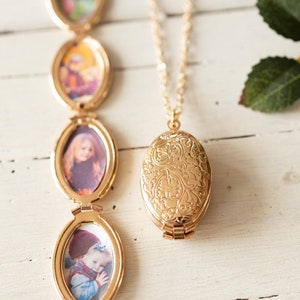 Gold Oval Locket Necklace, Vintage Style Photo Locket, Personalized Keepsake Necklace, Folding Locket, Gift for Her
