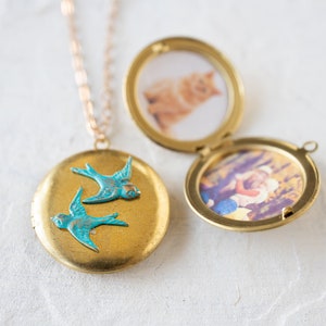 Bird Locket Necklace, Bird Necklace, Swallow Necklace, Customized Personalized Jewelry, Photo Jewelry, Gift for Her, Love Bird Locket