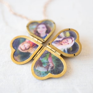 Family Photo Locket Necklace, Gold Folding Locket, Vintage Locket Pendant, Personalized Picture Locket, Family Jewelry, Gift for Mom Grandma image 2