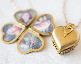Family Photo Locket Necklace, Gold Folding Locket, Vintage Locket Pendant, Personalized Picture Locket, Family Jewelry, Gift for Mom Grandma