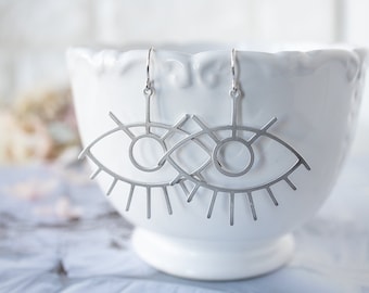 Evil Eye Ohrringe, Große Silber Evil Eye Ohrringe, Evil Eye Schmuck, Drittes Auge, Statement Ohrringe, Boho Ohrringe, Geschenk für Freundin