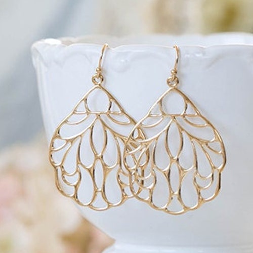 Large Gold Filigree Earrings. Boho Chic Bohemian Earrings Etsy