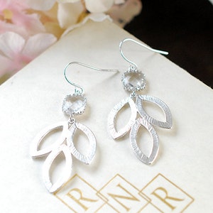 Klare Kristall Ohrringe Silber Braut Ohrringe Silber Blatt baumeln Ohrringe Blatt Schmuck Silber Hochzeit Ohrringe Baumeln Ohrringe
