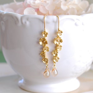 Gold Twig Earrings with Peach Champagne crystal drops, Gold Branch Twig Flowers Blossom Dangle Earrings, Anniversary Gift for Her