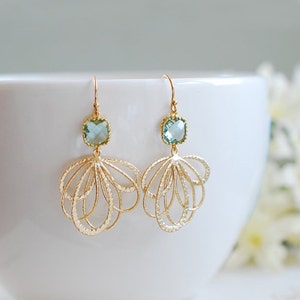 Aqua Blue Earrings in Gold Seafoam Green Dangle Earrings Aqua Wedding Jewelry Bridesmaid Gift March Birthstone Valentines Gift for Her