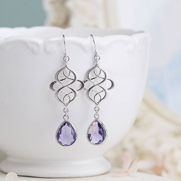 Amethyst Purple Earrings, Silver Celtic Knot Earrings, Lavender Purple Wedding Jewelry, Bridesmaid Gift, February Birthstone jewelry