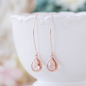 Rose Gold Peach Champagne Earrings, Rose Gold Wedding Bridal Earrings, Peach Wedding Jewelry, Bridal Party Bridesmaid Gift, Gift for Her