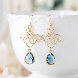 Navy Blue Earrings, Gold Navy Something Blue Wedding Earrings, Bridesmaid Earrings, Sapphire Montana Blue Drop Earrings, Chandelier Earrings