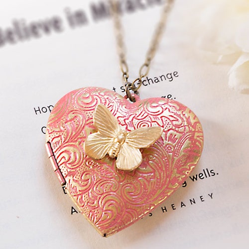 Heart Locket Necklace Butterfly Locket Necklace Personalised Etsy