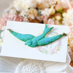 Verdigris Brass Swallow Bird Necklace: Boho Bohemian Jewelry