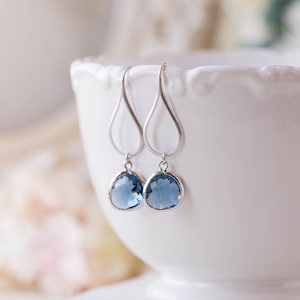 Navy Blue Earrings, Silver Dark Sapphire Dangle Earrings, Navy Blue Wedding Bridal Jewelry, Bridesmaid Earrings, Bridesmaid Gift