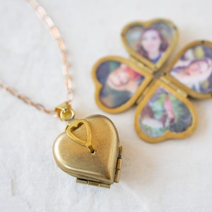 Heart Locket Necklace, Family Friends Locket, Gift for Family Friends, Vintage Brass Folding Locket, Personalized Mother's day Gift for Mom image 4