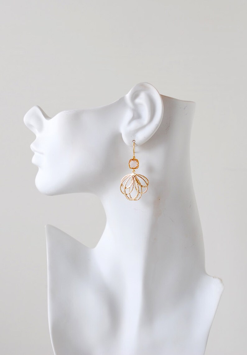 Light Peach Champagne Dangle Earrings Drop Earrings Gold Etsy