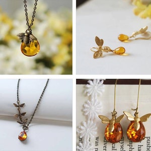 Bee Necklace With Topaz Honey Drop, Bee Jewelry, Honey Bee Humble Bee Necklace, Bee Charm Necklace, Gift for Women for Bee lover Bee Kepper image 6