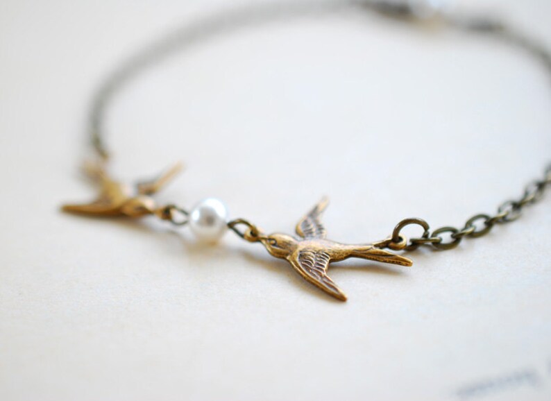 Love Birds Bracelet. Brass Swallow Birds Bracelet. Flying Bird Etsy