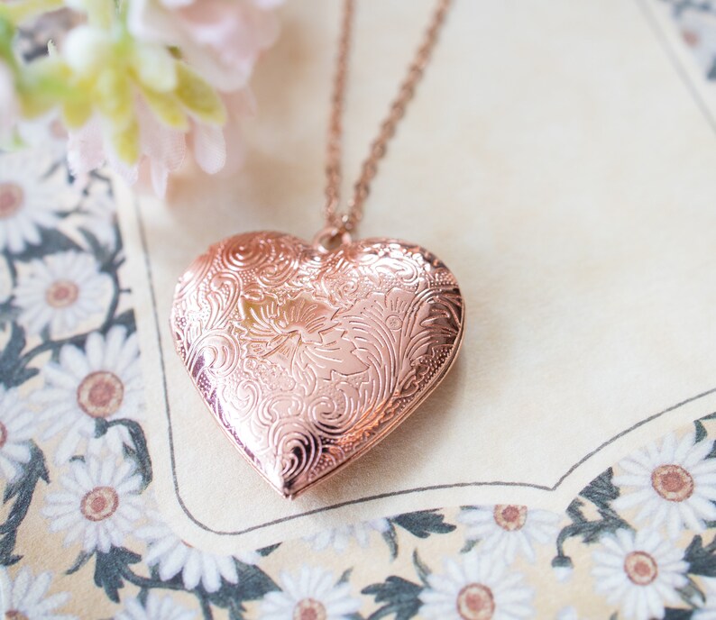 Heart Locket Necklace Rose Gold Locket Necklace Personalized Etsy