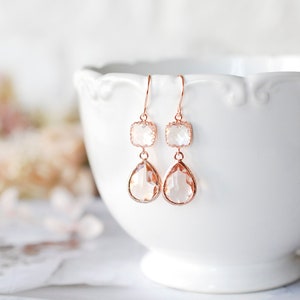 Rose Gold Earrings, Peach Champagne Clear Crystal Earrings, Rose Gold Jewelry, Birthday Anniversary Gift for Women, Bridesmaid Gift image 9
