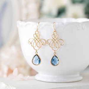 Navy Blue Earrings, Gold Navy Something Blue Wedding Earrings, Bridesmaid Earrings, Sapphire Montana Blue Drop Earrings, Chandelier Earrings image 2