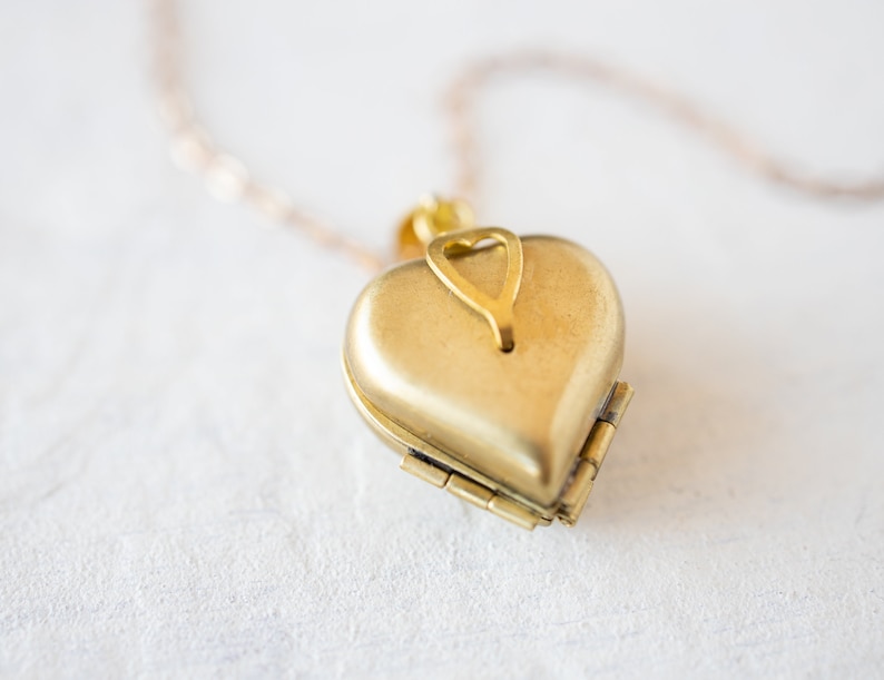 Heart Locket Necklace, Family Friends Locket, Gift for Family Friends, Vintage Brass Folding Locket, Personalized Mother's day Gift for Mom image 5