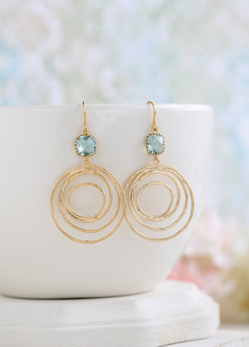 Aqua Blue Glass Gold Swirl Hoop Earrings Aquamarine Gold Etsy