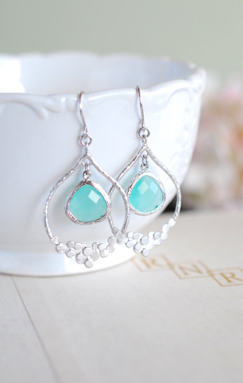 Mint Earrings in Silver Mint Blue Glass Drop Earrings in Etsy