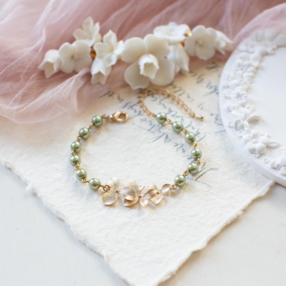 Parure De Bijoux En Perles Flottantes Sauge - Collier, Bracelet Multirangs Et Boucles D'oreilles Gris-vert - Cadeaux Céladon Pour Demoiselle D'honneur - France