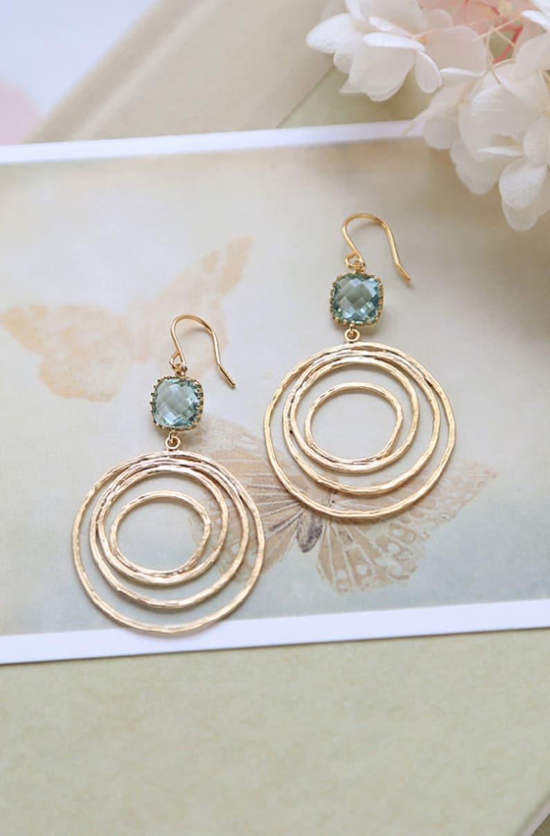 Aqua Blue Glass Gold Swirl Hoop Earrings Aquamarine Gold Etsy