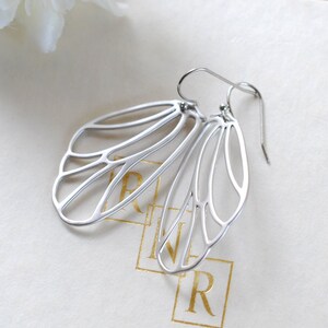 Silver Wing Earrings. Matte Silver Fairy Wings Earrings, Butterfly Wings Earrings, Cicada Wings Earrings. Filigree Wing Jewelry image 4