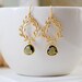 Dark Olive Green Gold Leaf Laurel Wreath Dangle Earrings, Olivine Wedding Jewelry, Gift for Mom wife girlfriend Sister 