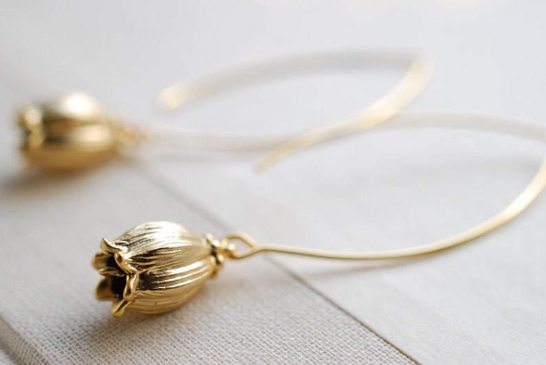 Gift for Mom Sister Aunt Matte Gold Lily of The Valley Flower Long Dangle Earrings Everyday Earrings Lily of the Valley Earrings