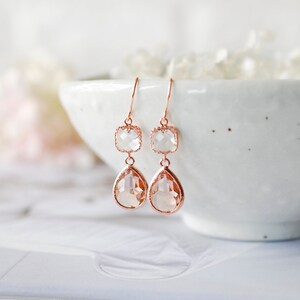 Rose Gold Earrings, Peach Champagne Clear Crystal Earrings, Rose Gold Jewelry, Birthday Anniversary Gift for Women, Bridesmaid Gift image 7