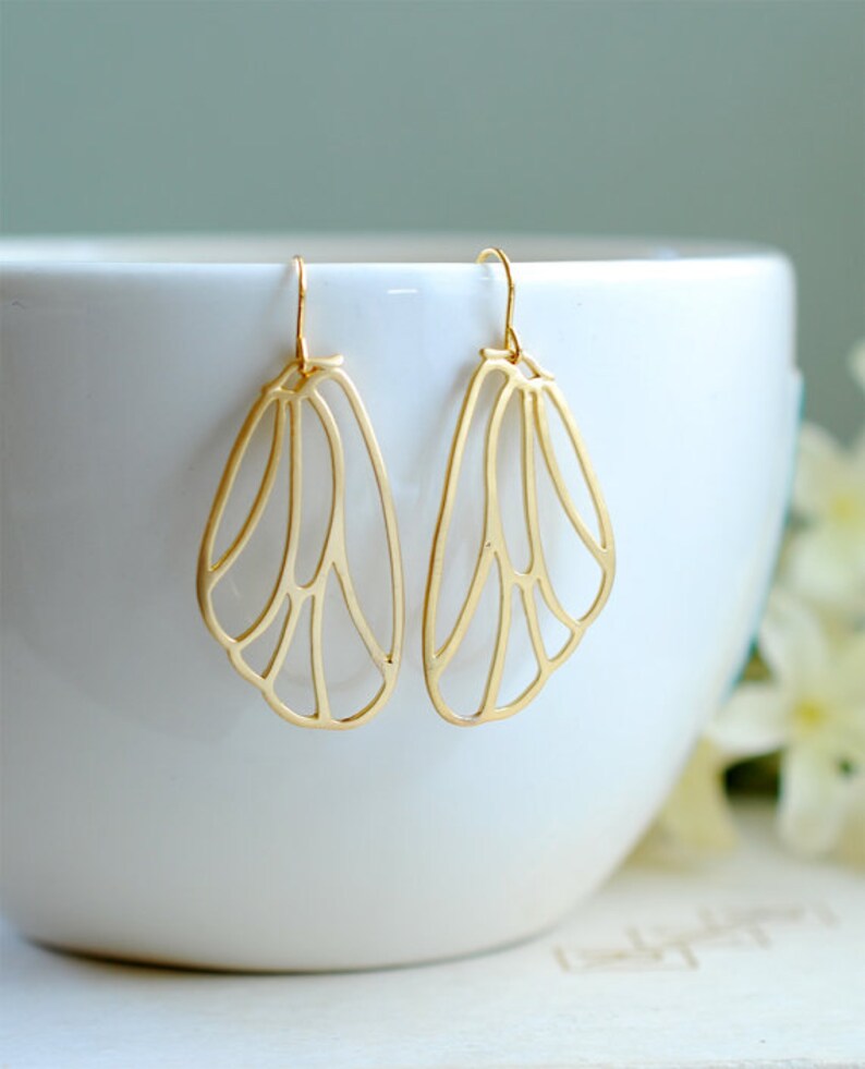 Silver Wing Earrings. Matte Silver Fairy Wings Earrings, Butterfly Wings Earrings, Cicada Wings Earrings. Filigree Wing Jewelry image 5