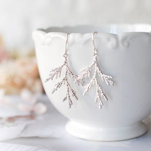 Silver Spruce Tree Leaf Branch Earrings, Fall Earrings, Winter Earrings, Fall Winter Jewelry, Coniferous Evergreen tree, Christmas Tree image 3