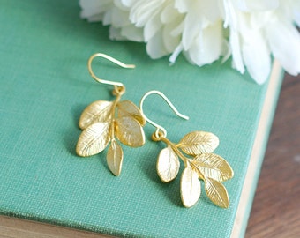 Leaf Earrings Branch Earrings Gold Leaf Sprig Earrings Woodland Jewelry Botanical Jewelry Leaf Jewelry Nature Inspired
