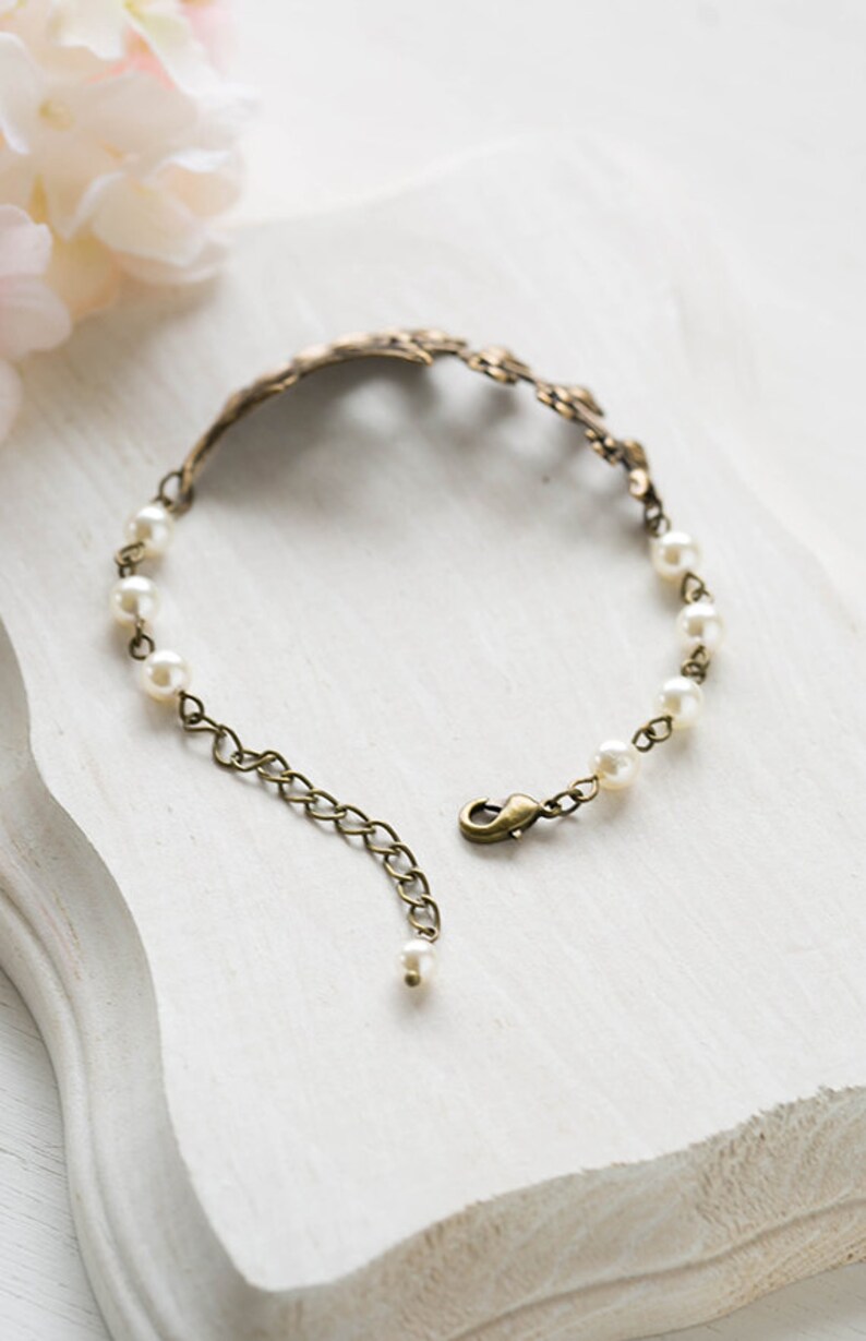 Lily of the Valley Bracelet Cream White Pearls Antiqued Brass Etsy