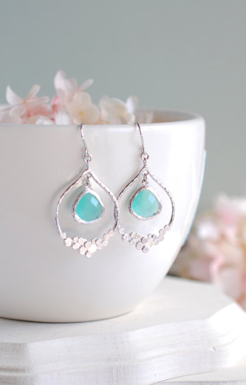 Mint Earrings in Silver Mint Blue Glass Drop Earrings in Etsy