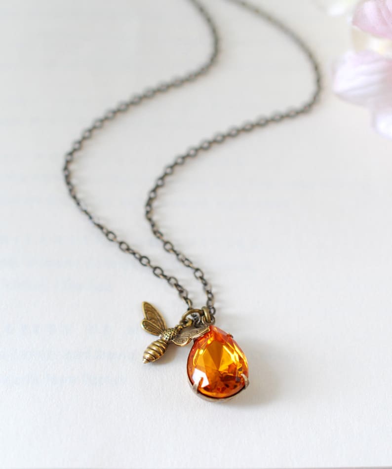 Bee Necklace With Topaz Honey Drop, Bee Jewelry, Honey Bee Humble Bee Necklace, Bee Charm Necklace, Gift for Women for Bee lover Bee Kepper image 3