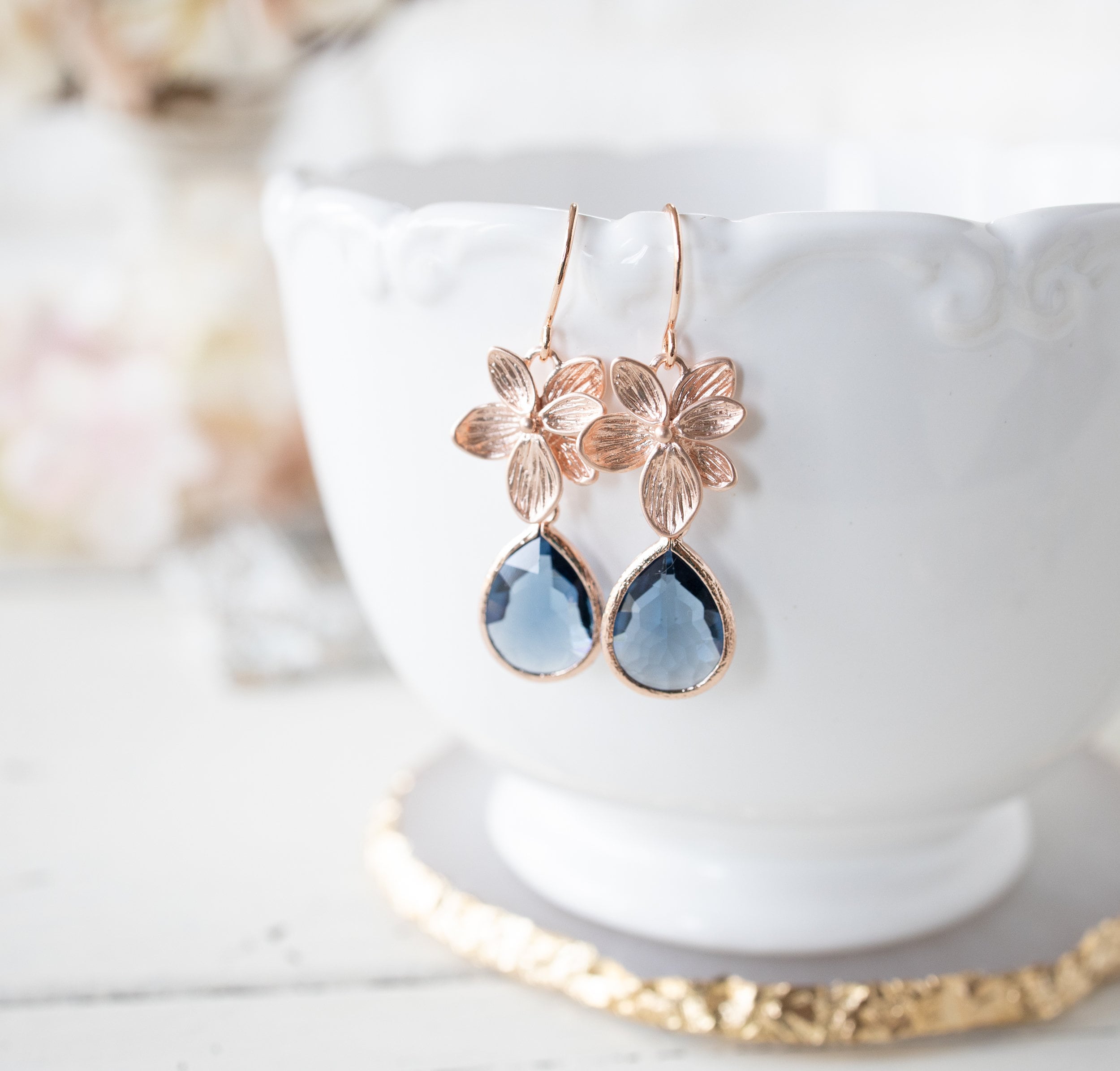 Rose Gold Navy Blue Earrings Navy Blue Wedding Bridesmaid