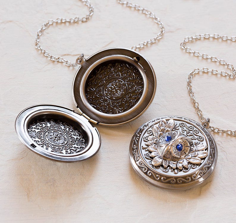Personalized Silver Owl Locket Necklace Customized Photo Etsy