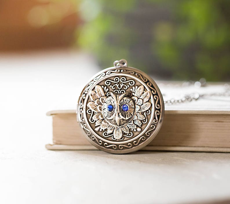 Personalized Silver Owl Locket Necklace Customized Photo Etsy