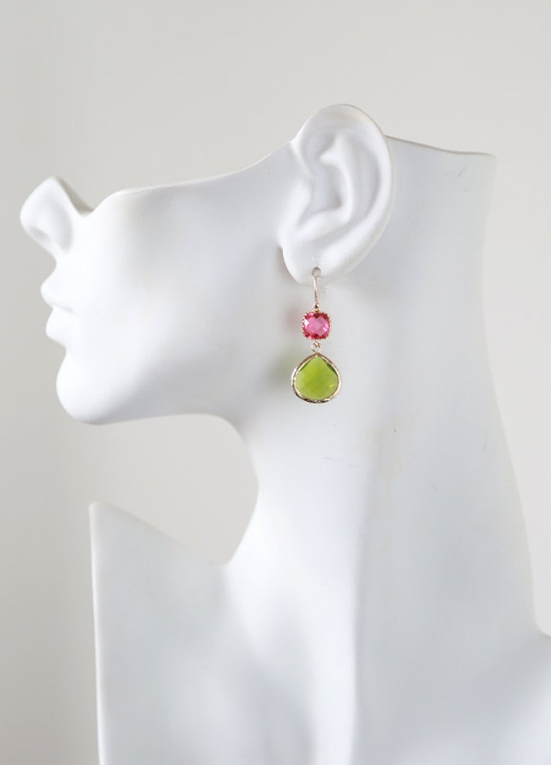 Orange and Emerald Green Earrings Gold Plated Orange and Etsy