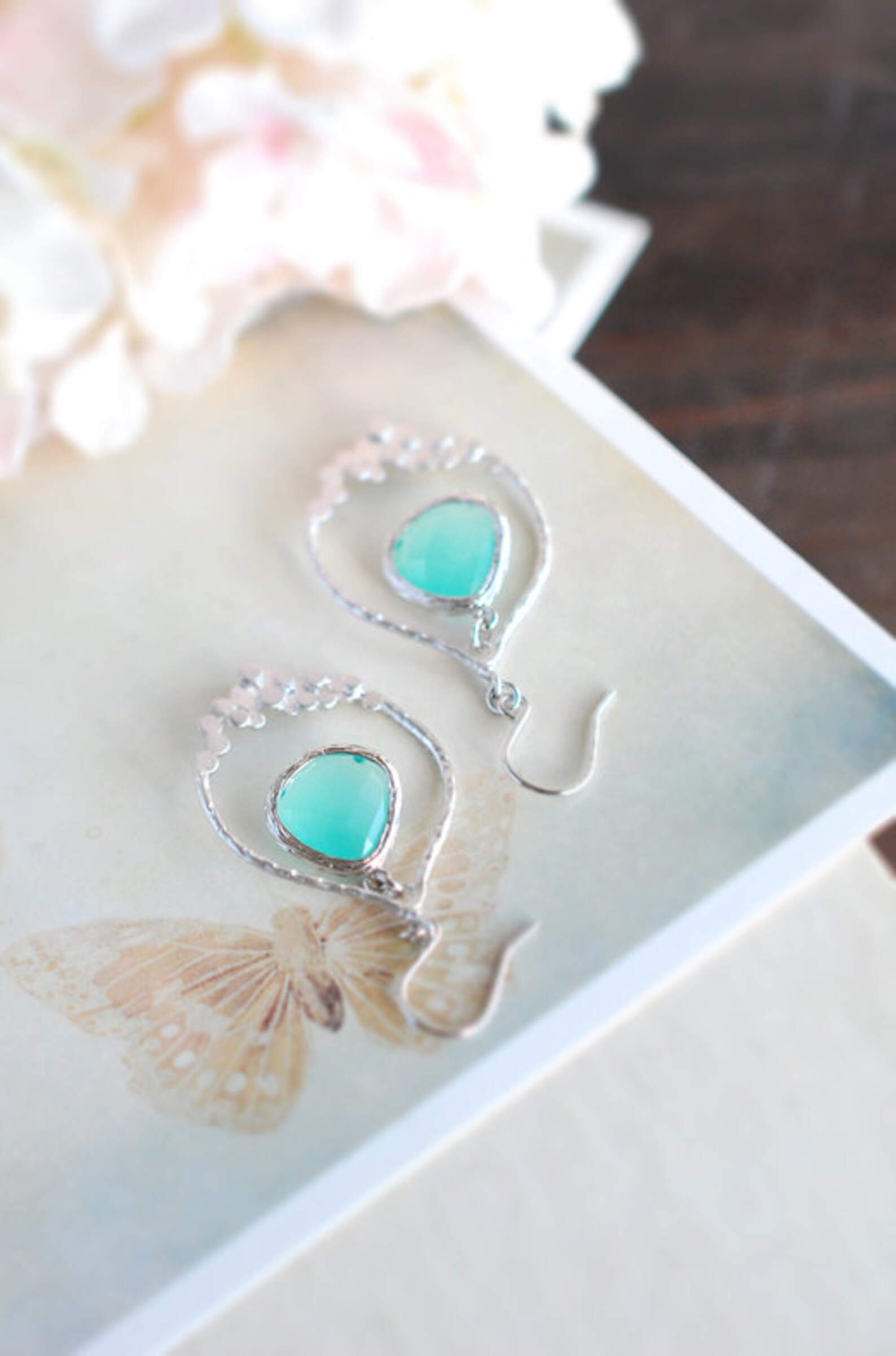 Mint Earrings in Silver Mint Blue Glass Drop Earrings in Etsy