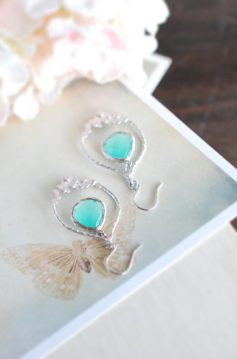 Mint Earrings in Silver Mint Blue Glass Drop Earrings in Etsy