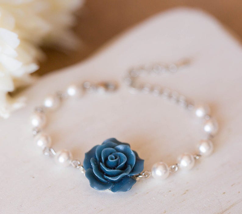 Bridesmaid Bracelet Flower Girl Bracelet Navy Blue Dusty Etsy