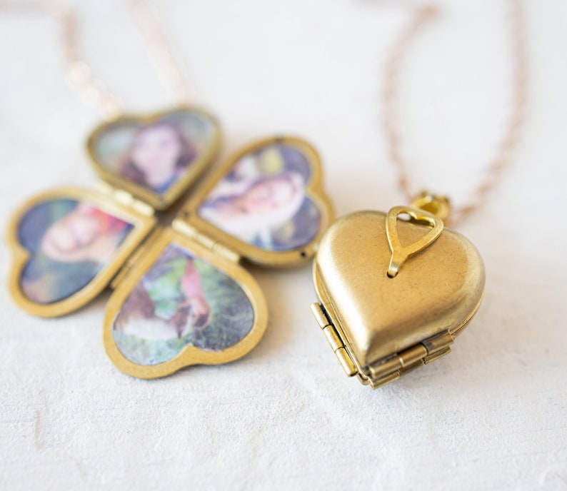 Heart Locket Necklace, Family Friends Locket, Gift for Family Friends, Vintage Brass Folding Locket, Personalized Mother's day Gift for Mom image 1