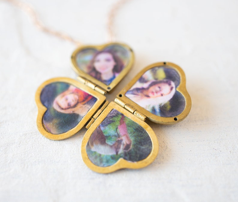 Heart Locket Necklace, Family Friends Locket, Gift for Family Friends, Vintage Brass Folding Locket, Personalized Mother's day Gift for Mom image 2
