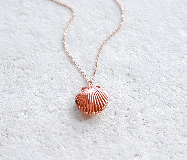 Rose Gold Seashell Locket Necklace Sea 