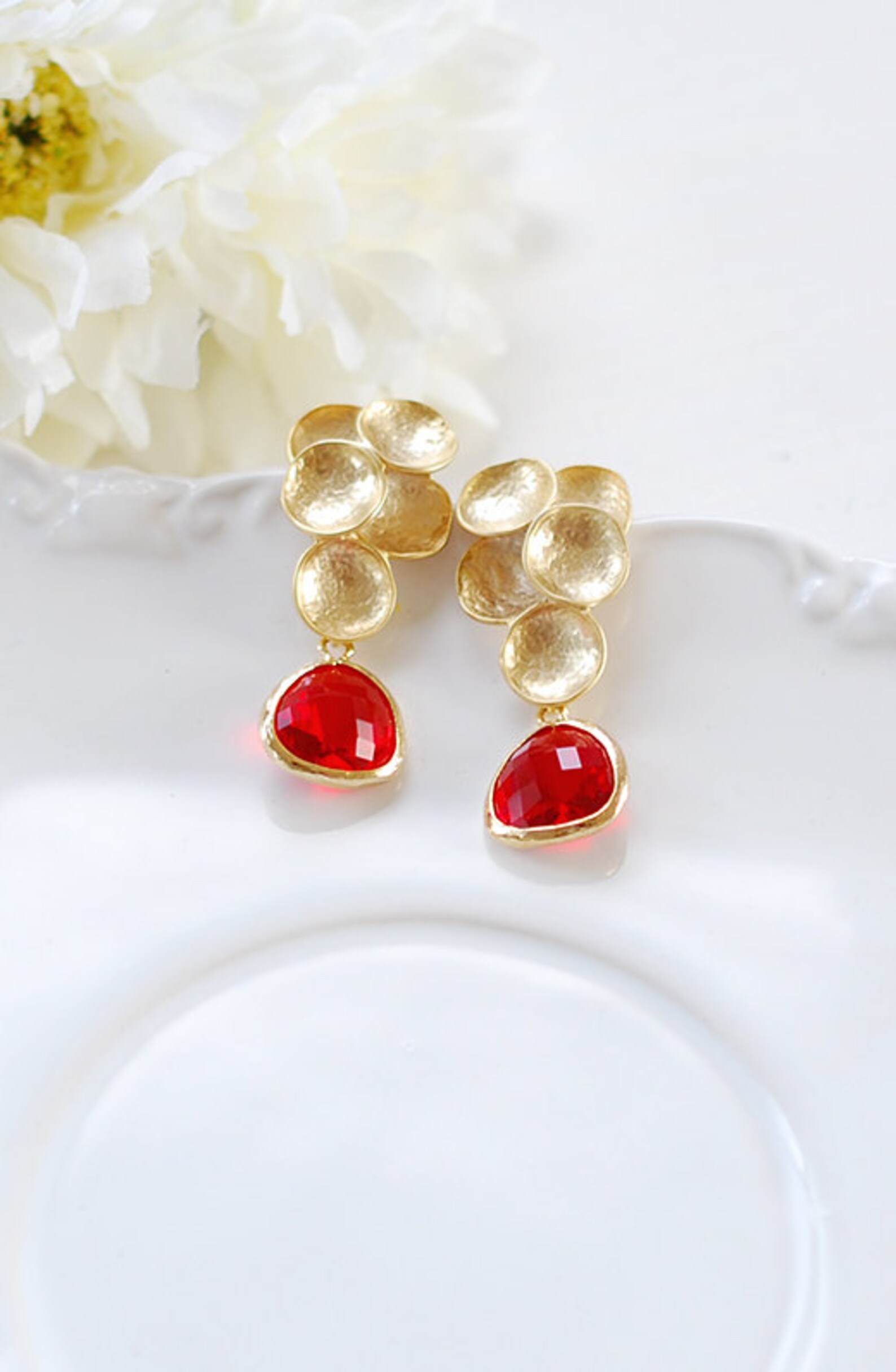 Red and Gold Earrings Ruby Red Matte Gold Bubble Post Earrings Etsy
